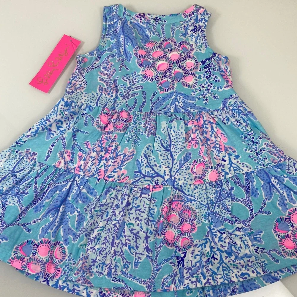 Lilly Pulitzer Girl XS 2/3 Mini Lorina Dress Blue Ibiza Now You Sea Me Coral NEW